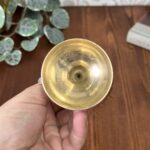 Vintage 70s Brass Goblet Candle Holder, Pierced Cross Chalice, MCM Gothic Decor
