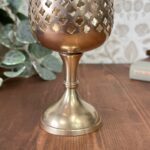 Vintage 70s Brass Goblet Candle Holder, Pierced Cross Chalice, MCM Gothic Decor