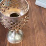 Vintage 70s Brass Goblet Candle Holder, Pierced Cross Chalice, MCM Gothic Decor