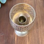 Vintage 70s Brass Goblet Candle Holder, Pierced Cross Chalice, MCM Gothic Decor