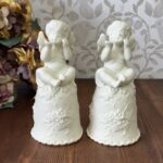 Vintage Cherub Angel Ceramic Bells Pair - Off-White Bisque Table Decor