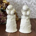 Vintage Cherub Angel Ceramic Bells Pair - Off-White Bisque Table Decor