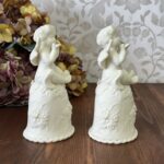 Vintage Cherub Angel Ceramic Bells Pair - Off-White Bisque Table Decor
