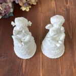 Vintage Cherub Angel Ceramic Bells Pair - Off-White Bisque Table Decor