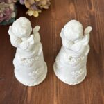 Vintage Cherub Angel Ceramic Bells Pair - Off-White Bisque Table Decor