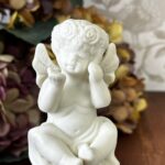 Vintage Cherub Angel Ceramic Bells Pair - Off-White Bisque Table Decor