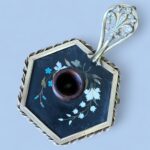 Rare 19th Century French Pietra Dura Chamberstick, Floral Inlay Brass Candle Holder