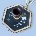 Rare 19th Century French Pietra Dura Chamberstick, Floral Inlay Brass Candle Holder
