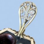 Rare 19th Century French Pietra Dura Chamberstick, Floral Inlay Brass Candle Holder