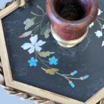 Rare 19th Century French Pietra Dura Chamberstick, Floral Inlay Brass Candle Holder