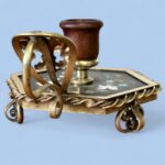 Rare 19th Century French Pietra Dura Chamberstick, Floral Inlay Brass Candle Holder
