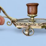 Rare 19th Century French Pietra Dura Chamberstick, Floral Inlay Brass Candle Holder