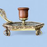 Rare 19th Century French Pietra Dura Chamberstick, Floral Inlay Brass Candle Holder