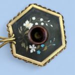 Rare 19th Century French Pietra Dura Chamberstick, Floral Inlay Brass Candle Holder