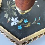 Rare 19th Century French Pietra Dura Chamberstick, Floral Inlay Brass Candle Holder
