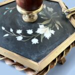 Rare 19th Century French Pietra Dura Chamberstick, Floral Inlay Brass Candle Holder