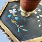 Rare 19th Century French Pietra Dura Chamberstick, Floral Inlay Brass Candle Holder