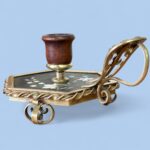 Rare 19th Century French Pietra Dura Chamberstick, Floral Inlay Brass Candle Holder