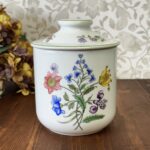 Spode Summer Palace Cookie Jar, Vintage Botanical Floral Biscuit Barrel, Ceramic Kitchen Canister with Lid