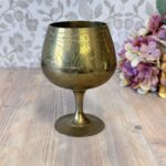 Vintage Etched Brass Cognac Goblet - EPNS Altar Cup, Indian Ritual Wine Chalice