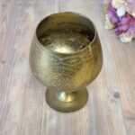 Vintage Etched Brass Cognac Goblet - EPNS Altar Cup, Indian Ritual Wine Chalice