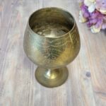 Vintage Etched Brass Cognac Goblet - EPNS Altar Cup, Indian Ritual Wine Chalice