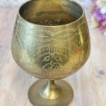 Vintage Etched Brass Cognac Goblet - EPNS Altar Cup, Indian Ritual Wine Chalice