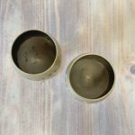 Pair Vintage Etched Indian Brass Goblets | Miniature Footed Cups | Boho Home Decor