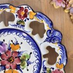 Vintage Faireal Alcobaca Plate, Hand Painted Portuguese Ceramic Display Plate, Reticulated Floral Design