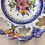 Vintage Faireal Alcobaca Plate, Hand Painted Portuguese Ceramic Display Plate, Reticulated Floral Design