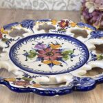 Vintage Faireal Alcobaca Plate, Hand Painted Portuguese Ceramic Display Plate, Reticulated Floral Design