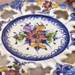 Vintage Faireal Alcobaca Plate, Hand Painted Portuguese Ceramic Display Plate, Reticulated Floral Design