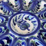 Vintage Granadina Ceramic Oyster Plate | Blue Green Tapas Dish | Devilled Egg Tray