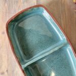 Vintage Studio Pottery Divided Dish, Mid-Century Terracotta Serving Tray, Green