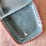 Vintage Studio Pottery Divided Dish, Mid-Century Terracotta Serving Tray, Green