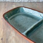 Vintage Studio Pottery Divided Dish, Mid-Century Terracotta Serving Tray, Green