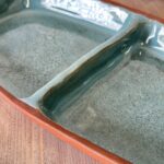 Vintage Studio Pottery Divided Dish, Mid-Century Terracotta Serving Tray, Green