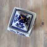 Vintage Chinese Ginger Jar, Square Blue & White Porcelain Jar with Gold Gilt