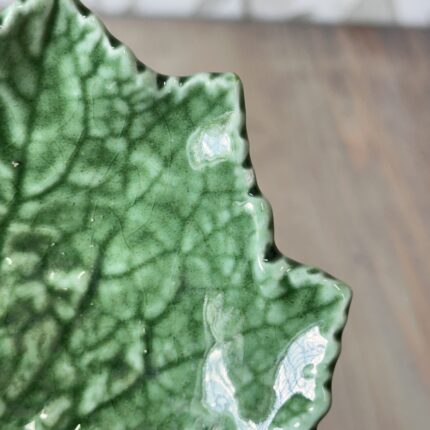 Vintage Bordallo Pinheiro Leaf Dish, Portuguese Majolica Serving Platter, Green Ceramic
