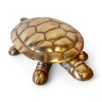 Vintage Brass Tortoise Trinket Box, Large 1970s Turtle Jewellery Dish, Hinged Lid