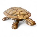 Vintage Brass Tortoise Trinket Box, Large 1970s Turtle Jewellery Dish, Hinged Lid