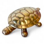 Vintage Brass Tortoise Trinket Box, Large 1970s Turtle Jewellery Dish, Hinged Lid