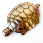 Vintage Brass Tortoise Trinket Box, Large 1970s Turtle Jewellery Dish, Hinged Lid