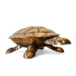 Vintage Brass Tortoise Trinket Box, Large 1970s Turtle Jewellery Dish, Hinged Lid