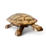 Vintage Brass Tortoise Trinket Box, Large 1970s Turtle Jewellery Dish, Hinged Lid