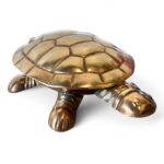 Vintage Brass Tortoise Trinket Box, Large 1970s Turtle Jewellery Dish, Hinged Lid