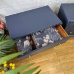 Mid-Century Modern Nightstands, Pair of Blue Bedside Tables, Navy Blue Nightstands with Gold Knobs, Vintage G-Plan Furniture