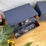 Mid-Century Modern Nightstands, Pair of Blue Bedside Tables, Navy Blue Nightstands with Gold Knobs, Vintage G-Plan Furniture