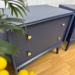 Mid-Century Modern Nightstands, Pair of Blue Bedside Tables, Navy Blue Nightstands with Gold Knobs, Vintage G-Plan Furniture