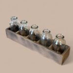 Rustic Farmhouse Bottle Holder, Vintage Style Glass Bud Vase Set in Wooden Crate